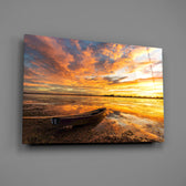 Epic sunset boat panel bringing dramatic color to a contemporary living space