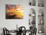 Lake panel adding sunset drama to a bedroom
