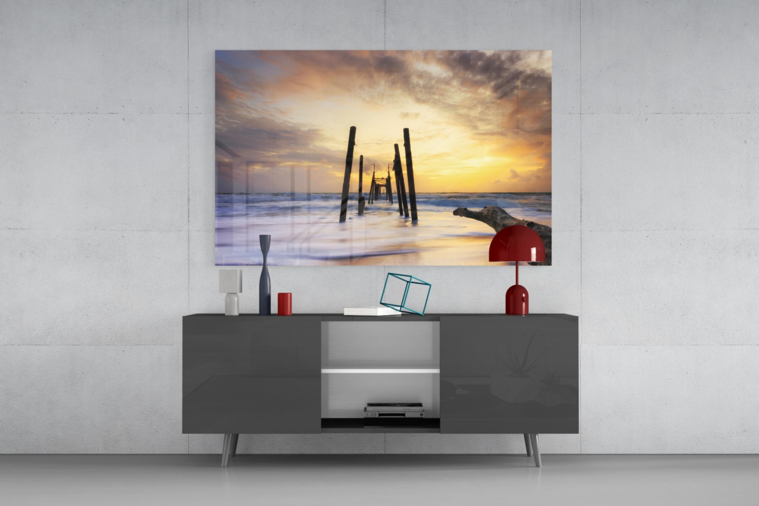 Destroyed Dock Glass Wall Art.