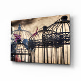 Birdcage glass wall art displayed above a console in a designer interior