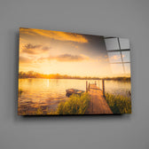 Golden lake pier panel bringing lake-house calm to a contemporary living space