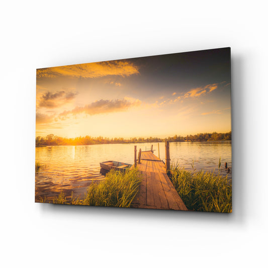 Dock glass wall art displayed above a console in a designer interior