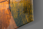 Dock artwork anchoring a hallway with nature-forward palette