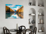 Lake panel adding seasonal warmth to a dining area