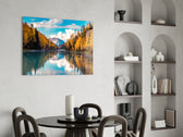 Lake panel adding seasonal warmth to a dining area