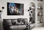 Venetian Carnival Masks glass wall art styled above a sofa in a Venetian-taste living room