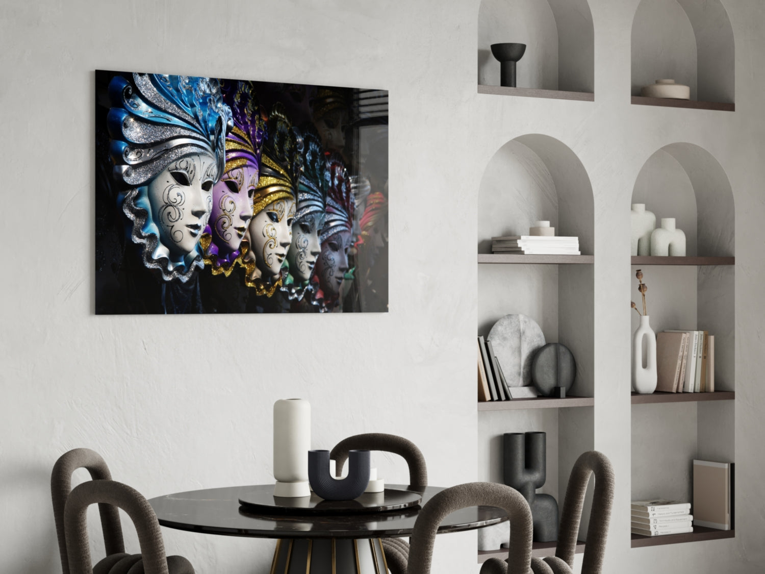 Venetian Carnival Masks Glass Wall Art.