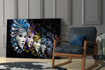 Venetian Carnival Masks glass print enhancing a dining area with opera warmth