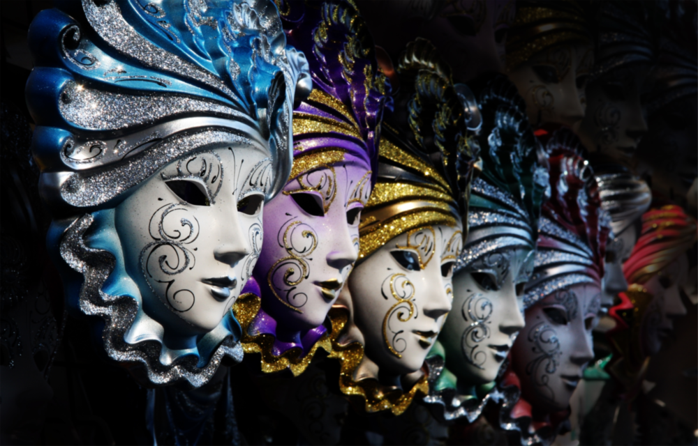 Venetian Carnival Masks Glass Wall Art