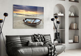 Beach glass wall art styled above a sofa in a seaside-mood living room