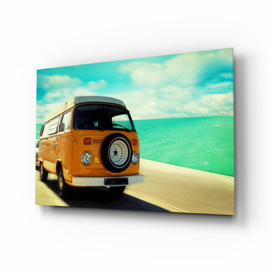 Retro Bubble Minibus Glass Wall Art