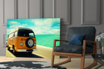 Vosvos Minibus glass print enhancing a hallway with retro pulse
