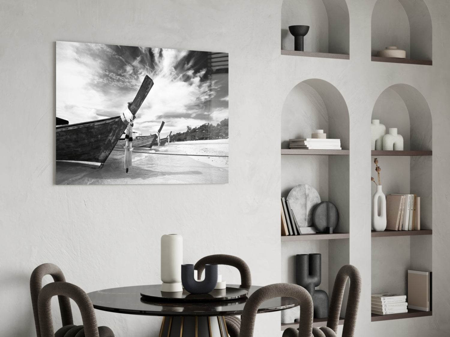 Boats on the Beach Glass Wall Art.