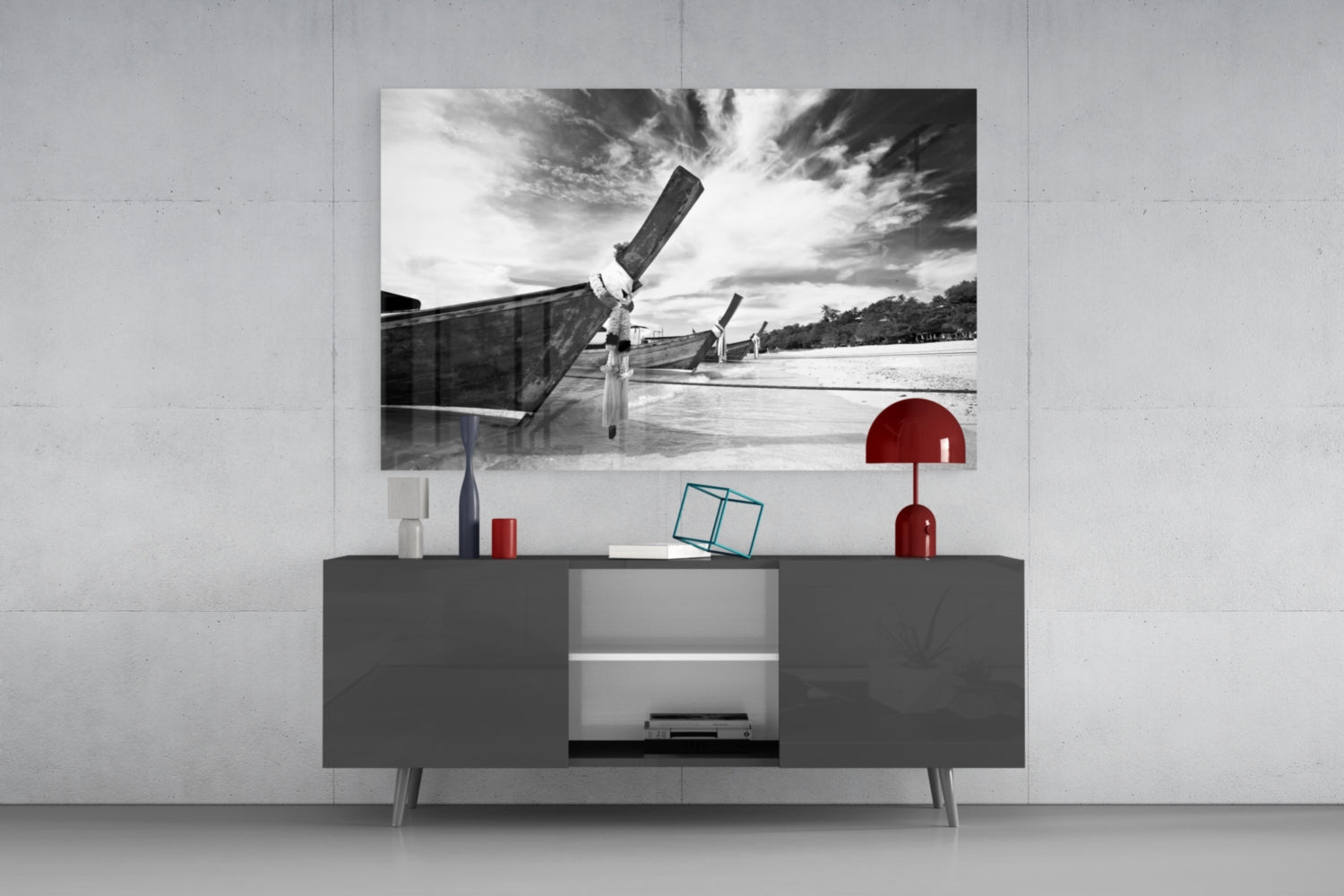 Boats on the Beach Glass Wall Art.