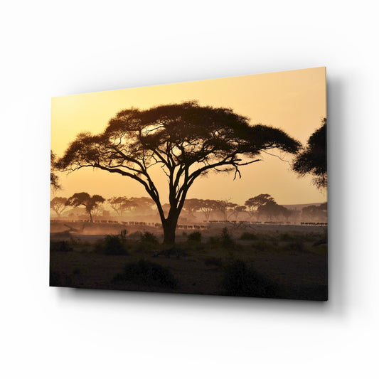 Tree glass wall art displayed above a console in a designer interior