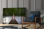 Suspension Bridge glass print enhancing a hallway with deep view