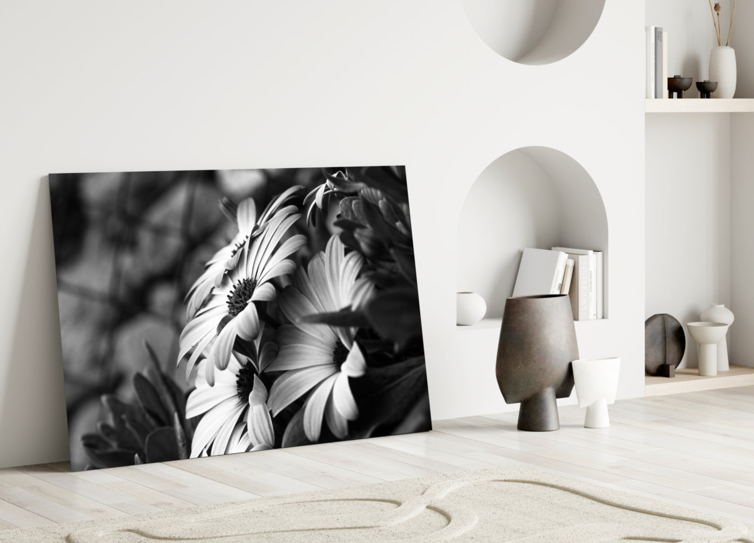 Black - White Flower Glass Wall Art.
