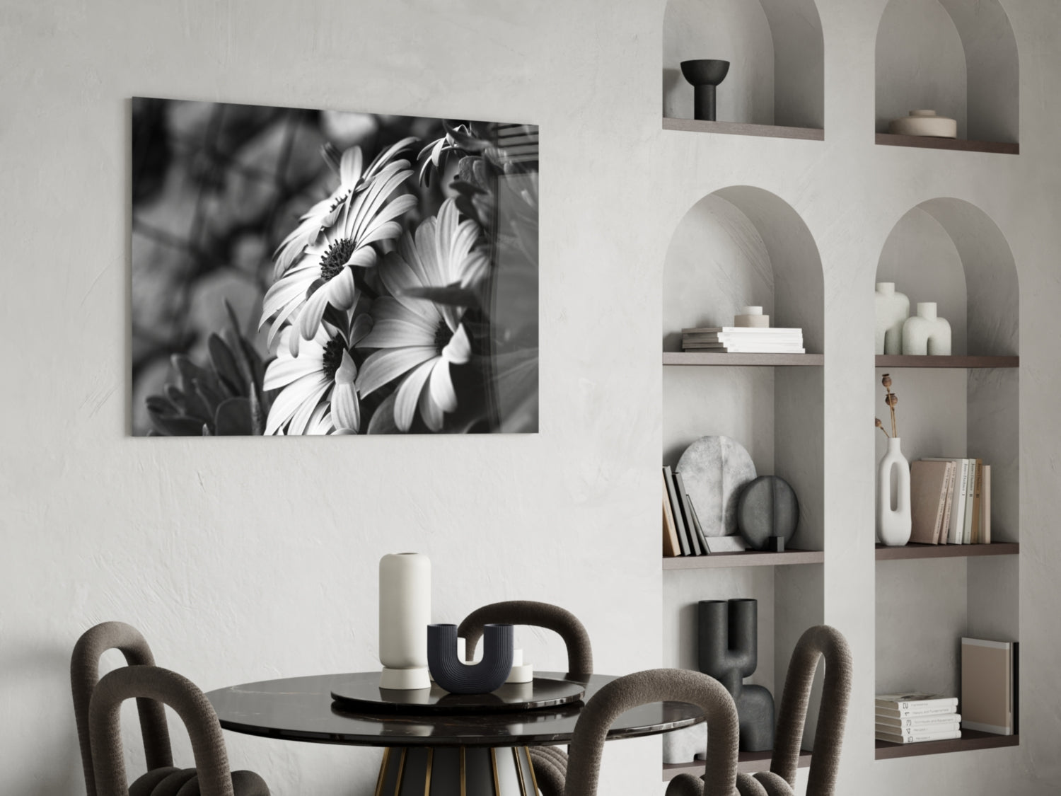 Black - White Flower Glass Wall Art.