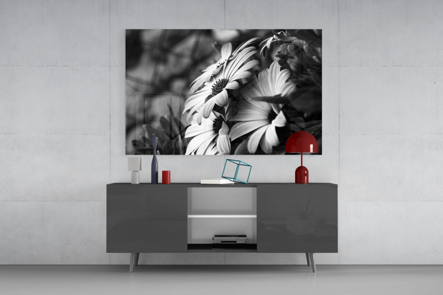 Black - White Flower Glass Wall Art.