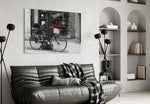 Bicycle glass wall art styled in a bistro-mood kitchen