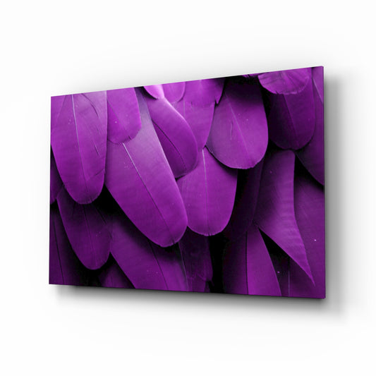 Bird Feathers glass wall art displayed above a console in a designer interior