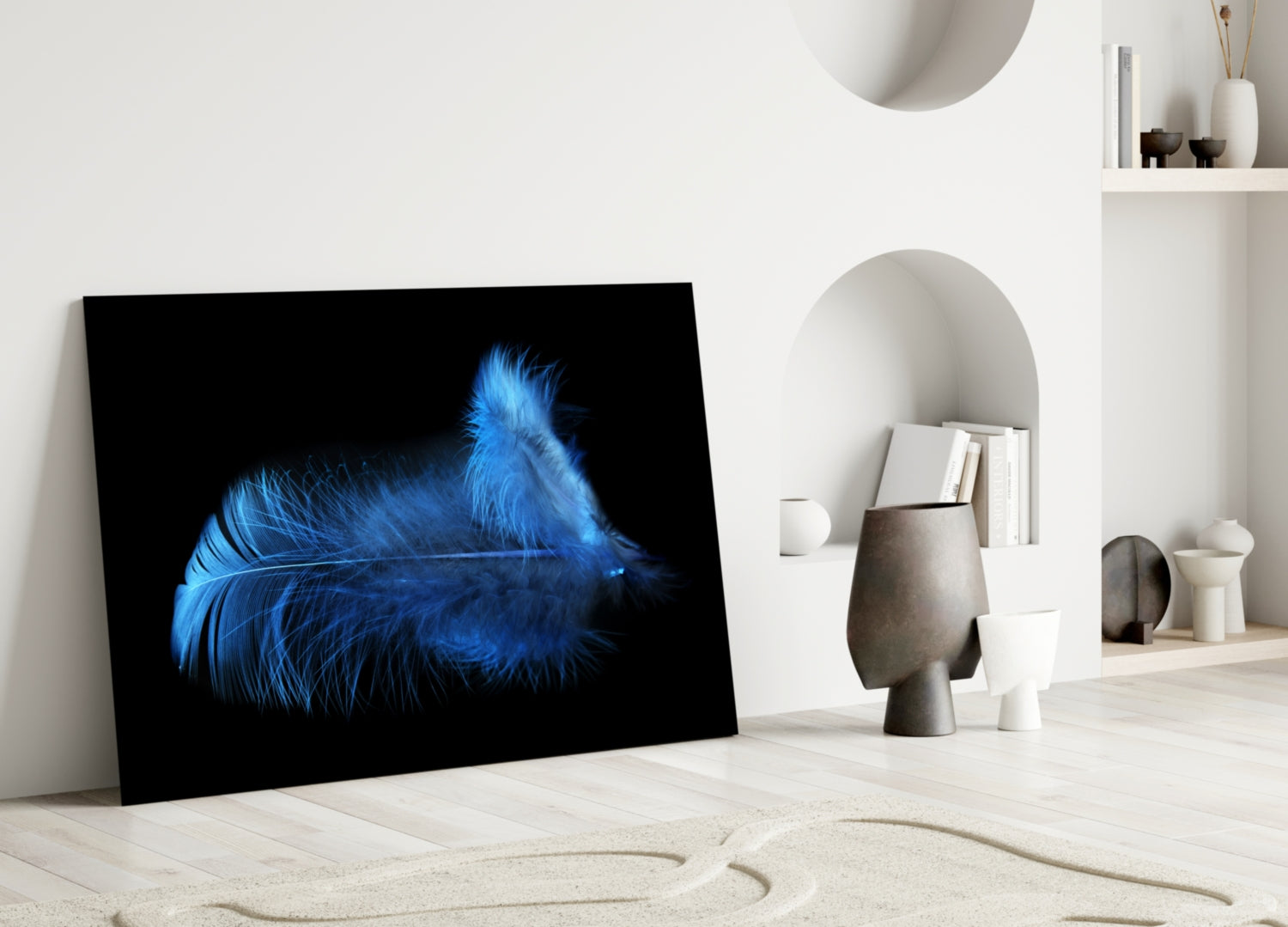 Blue Feather Glass Wall Art.