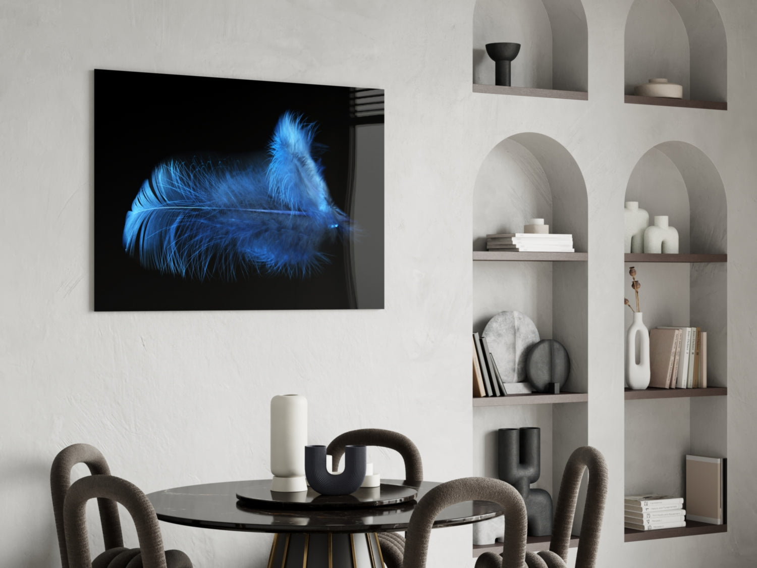 Blue Feather Glass Wall Art.