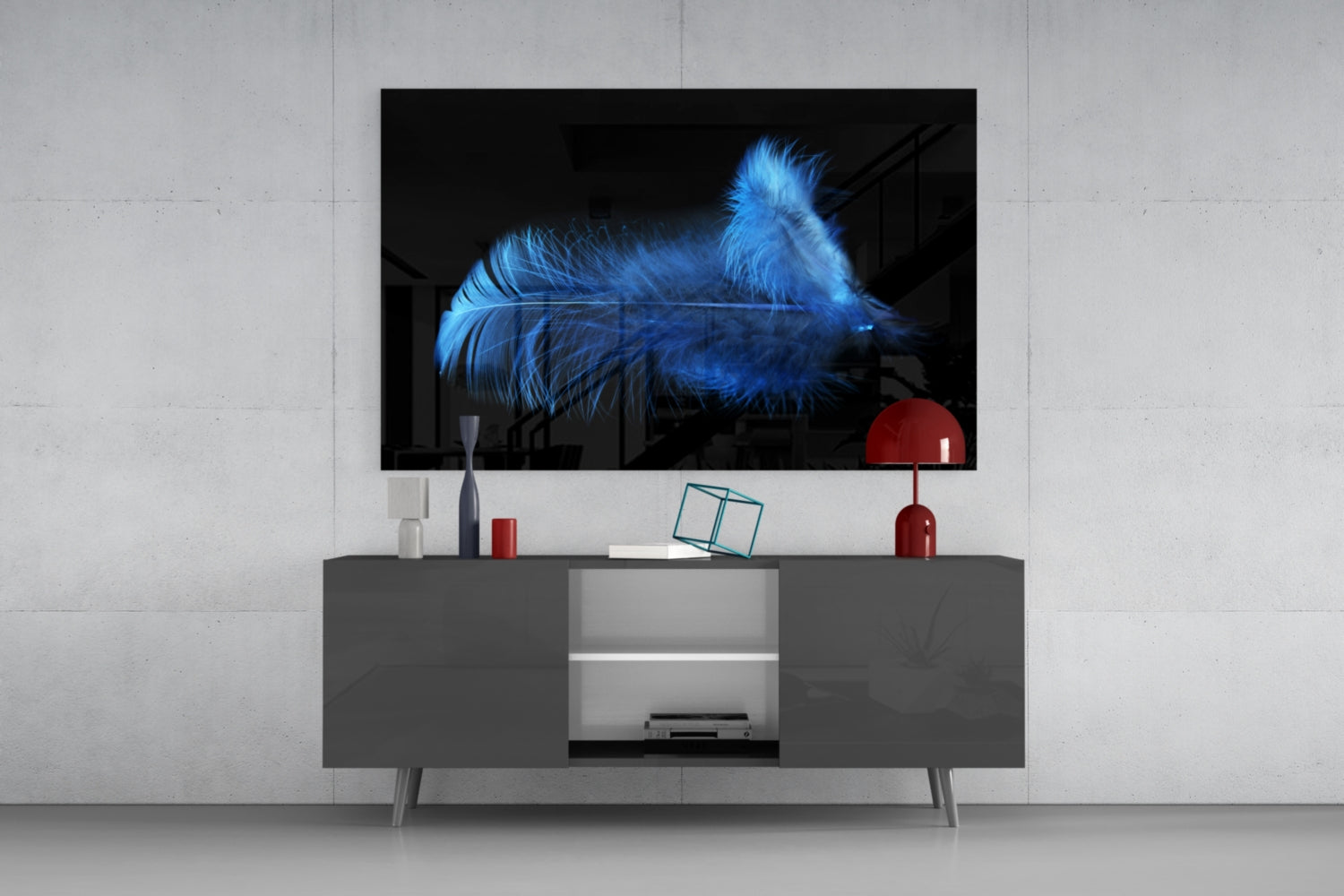 Blue Feather Glass Wall Art.