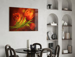 Flower panel adding candlelit mood to a dining area