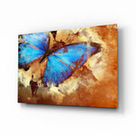 Butterfly glass wall art displayed above a console in a designer interior