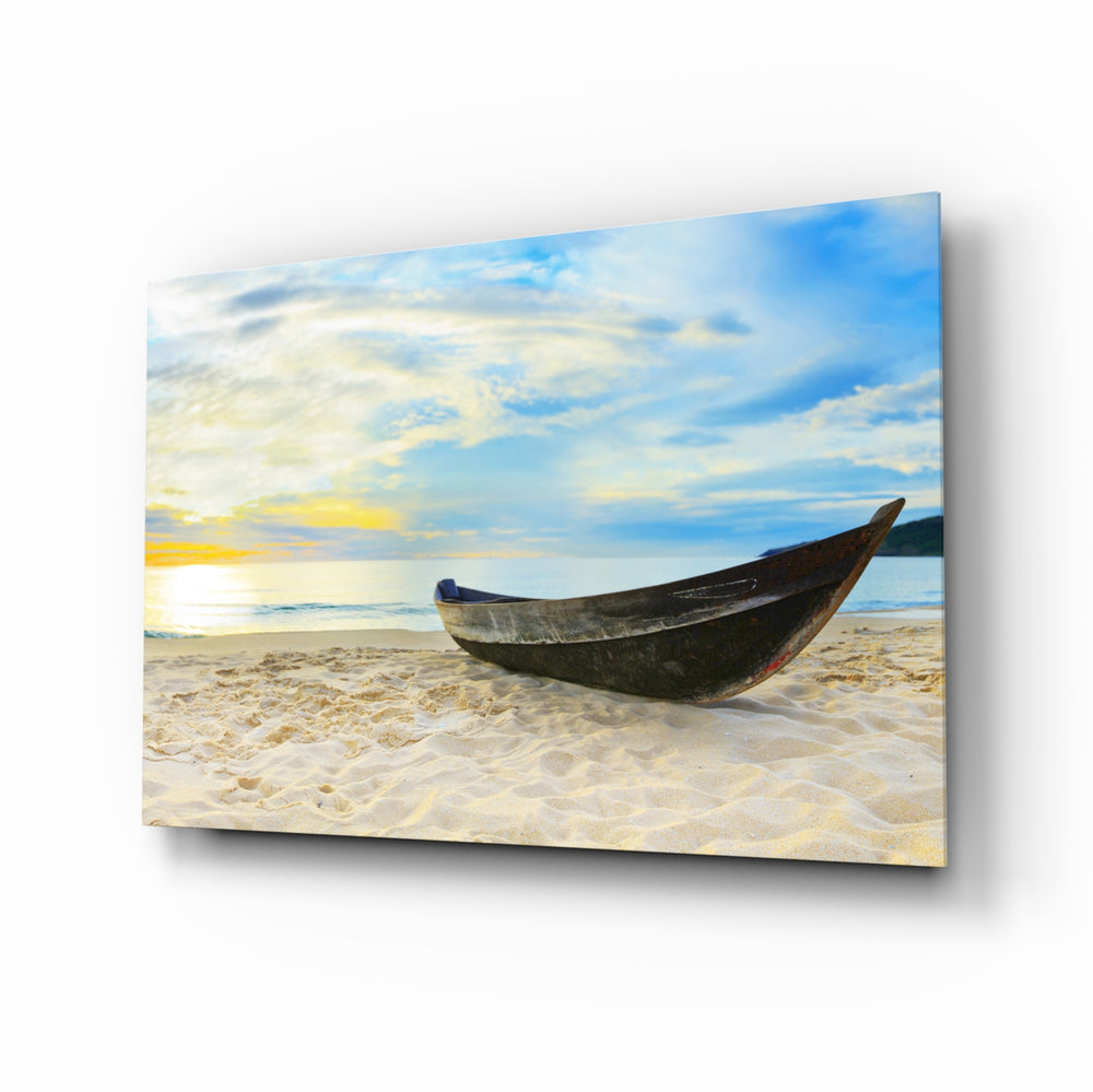 Beach glass wall art displayed above a console in a designer interior