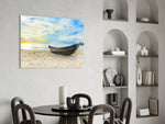 Beach panel adding retreat warmth to a living room
