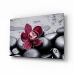 Spa glass wall art displayed above a console in a designer interior