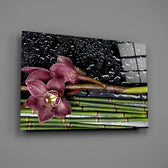 Orchid-and-bamboo panel bringing zen calm to a contemporary living space