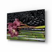 Spa glass wall art displayed above a console in a designer interior