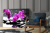 Spa glass print enhancing a bedroom with after-dark warmth