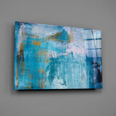 Teal-and-gold abstract panel bringing coastal luxe to a contemporary living space
