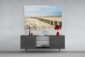 Beach panel catching soft light to reveal its driftwood grain
