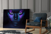 Woman Portrait glass print enhancing a dressing area with avant-garde grace