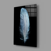 Slate-blue feather panel bringing minimalist calm to a contemporary living space