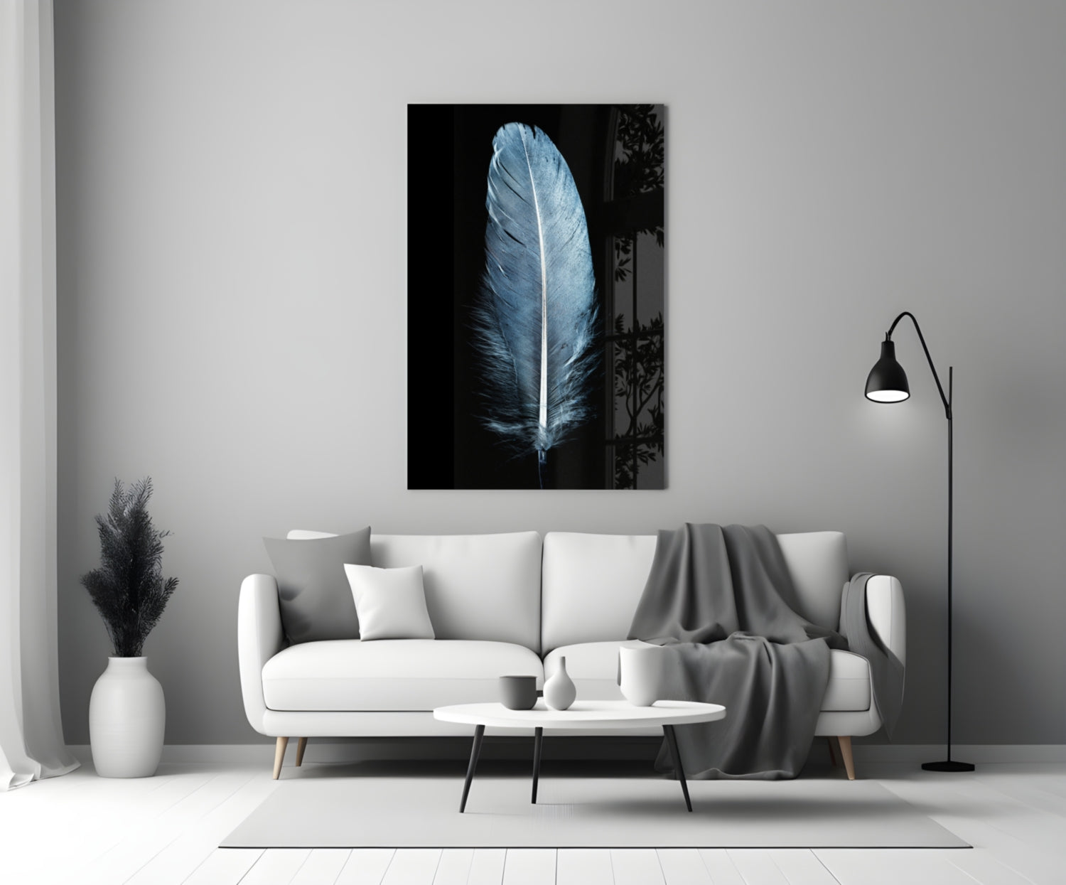 Blue Feather Glass Wall Art.