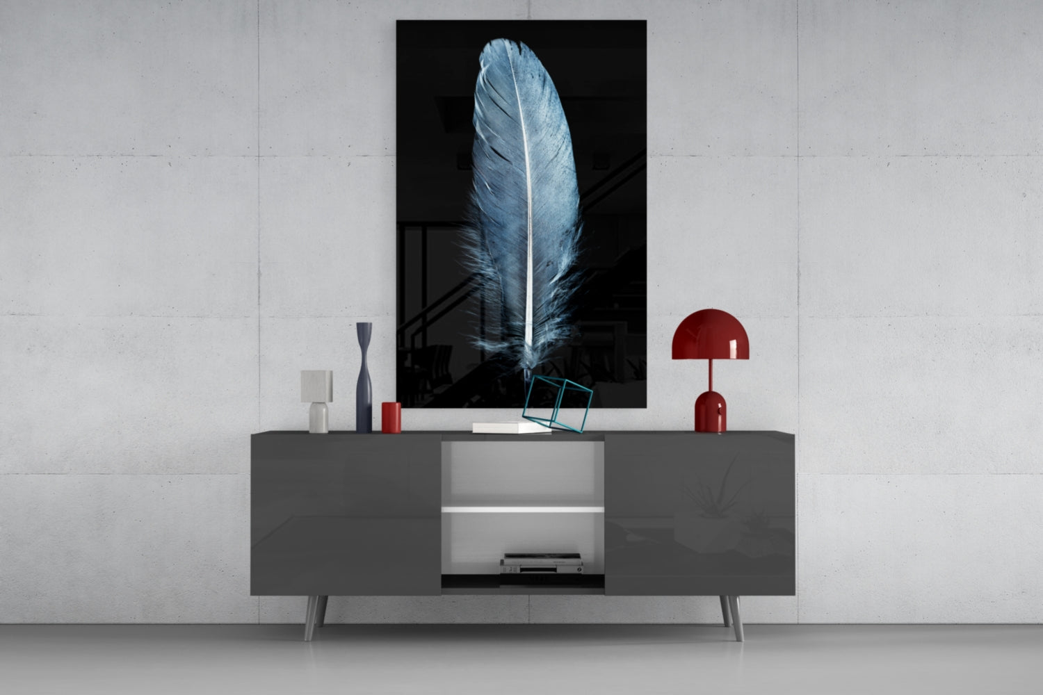 Blue Feather Glass Wall Art.