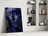 Woman Portrait 2 glass print enhancing a hallway with after-dark mood