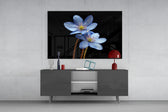 Blue Flower panel catching low light to reveal its delicate stamens
