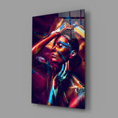 Body-paint portrait panel bringing bold color to a contemporary living space