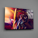 Body-paint portrait panel bringing painterly drama to a contemporary living space