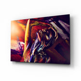Woman Portrait 4 glass wall art displayed above a console in a designer interior