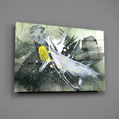 Action-painting panel bringing gestural charge to a contemporary living space