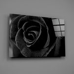 Black rose macro panel bringing gothic-luxe drama to a contemporary living space