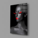 Red-lash beauty portrait bringing graphic drama to a contemporary living space